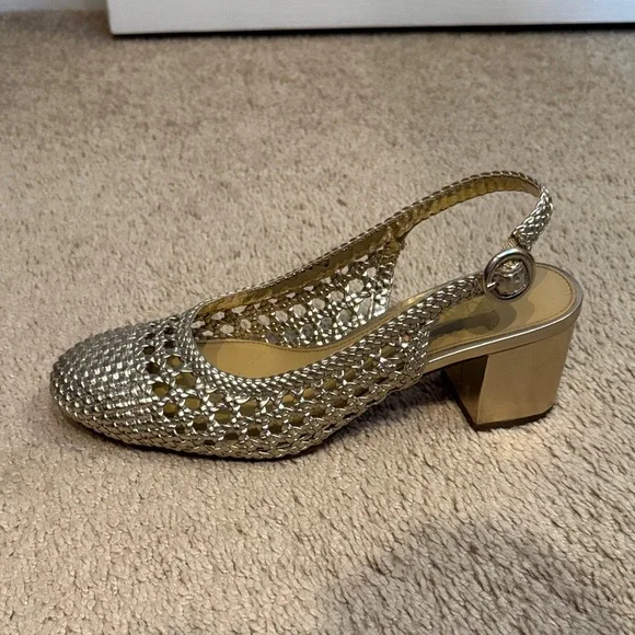 J. Crew Elegant Gold Woven Women's Heeled Shoes Size 7 with Buckles - Picture 6 of 7